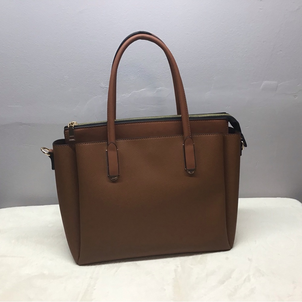 Brown Structured Satchel Crossbody 2 exterior Pockets